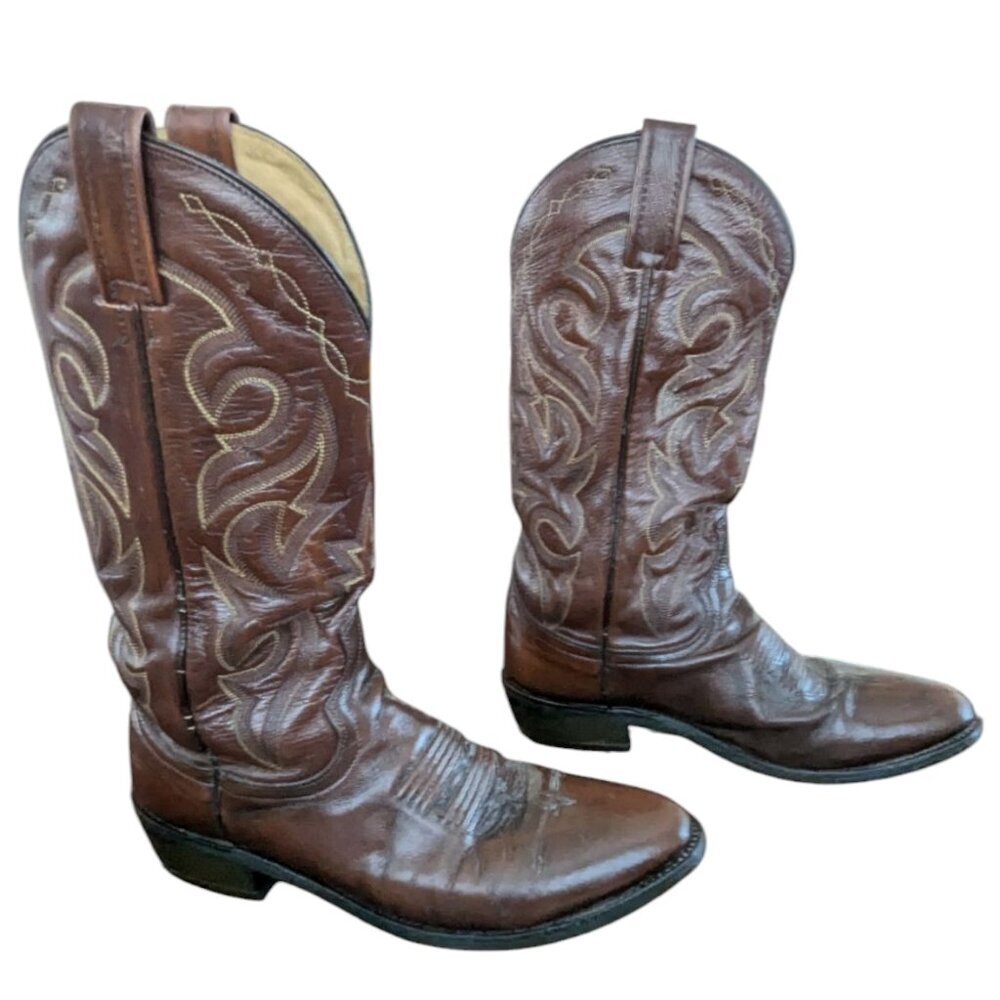Vintage Dan Post Men's Brown Leather Western Boots - Size 8.5 D - Picture 3 of 16